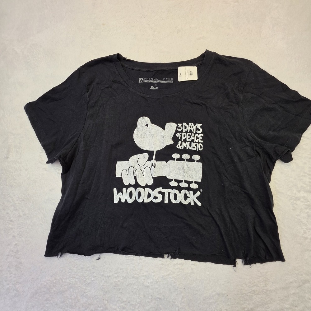 New with tags Prince Peter Collection Woodstock graphic crop top in black. Featu